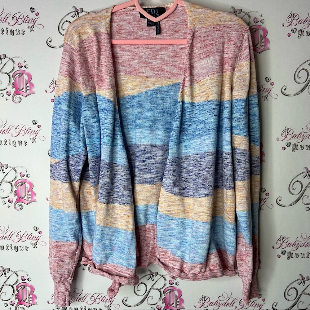FDJ cardigan open stripes light weight flowy Pink and Yellow Knit Top